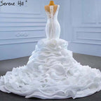 White Ruffles Beaded Wedding Dresses 2025 Sleeveless Luxury High-end Bride Gowns HM67413 Custom Made