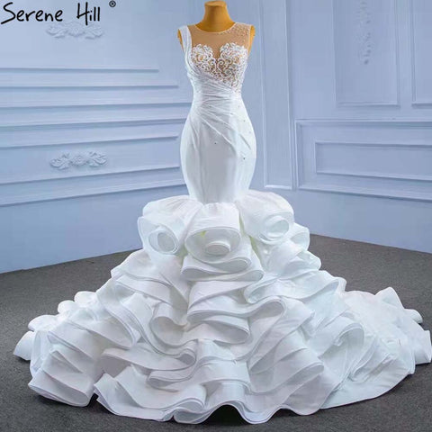 Vestidos de novia blancos con volantes y cuentas, 2025, sin mangas, de lujo, de alta gama, HM67413, hechos a medida 