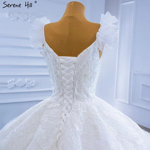 Vestidos de novia de encaje con volantes blancos 2025, vestidos de novia sexys sin mangas de alta gama HM67313, hechos a medida 