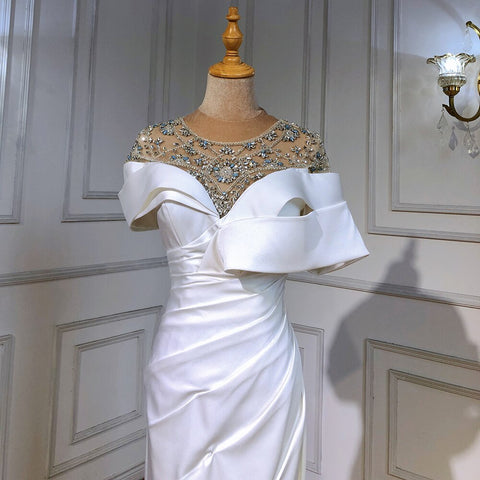 Vestidos de noche de satén blanco con cuentas, corte sirena, elegantes y lujosos, para mujer, fiesta, LA71487 