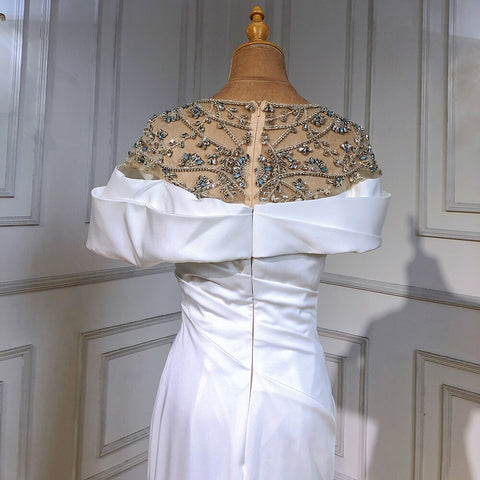 Vestidos de noche de satén blanco con cuentas, corte sirena, elegantes y lujosos, para mujer, fiesta, LA71487 