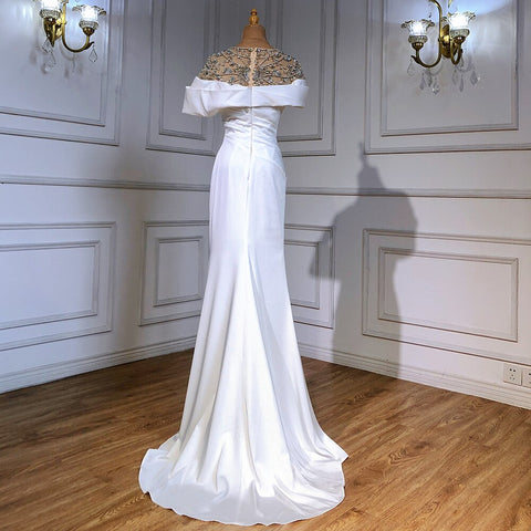 Vestidos de noche de satén blanco con cuentas, corte sirena, elegantes y lujosos, para mujer, fiesta, LA71487 