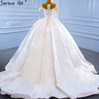 White Satin Beading Pearls Wedding Dresses 2025 Sleeveless High-end Lace Up Bridal Dress HM67240