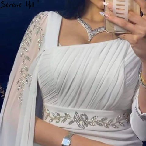 Vestidos de noche de satén blanco con mangas tipo capa, elegantes y sexys, estilo sirena, para mujer, para fiestas, LA70712 