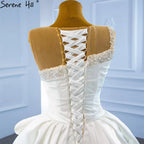 White Satin High Split Wedding Dresses 2025 Beading Pearls Sexy With Train Bridal Dress HM67252 Custom Made