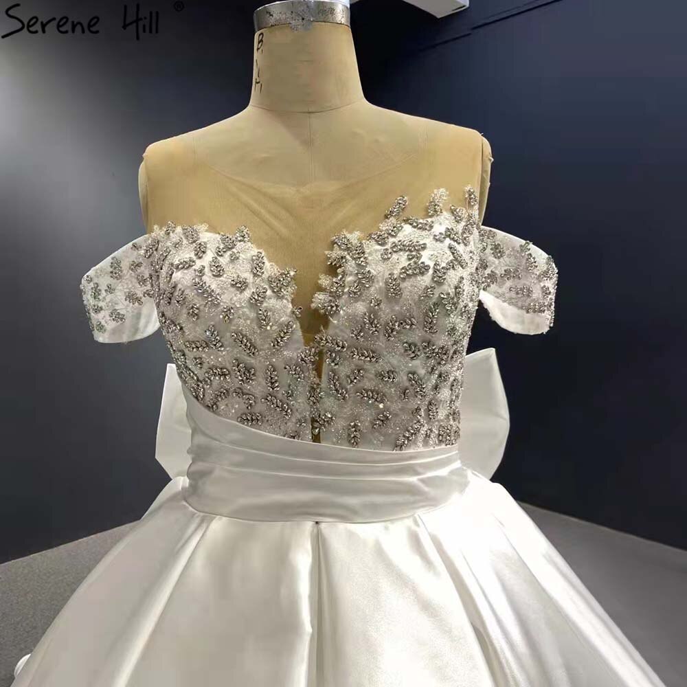 White Satin Lace Up Wedding Dresses 2025 Beaded Bow High-end Bride Gowns HM67412 Custom Made