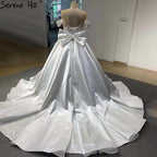 White Satin Lace Up Wedding Dresses 2025 Beaded Bow High-end Bride Gowns HM67412 Custom Made
