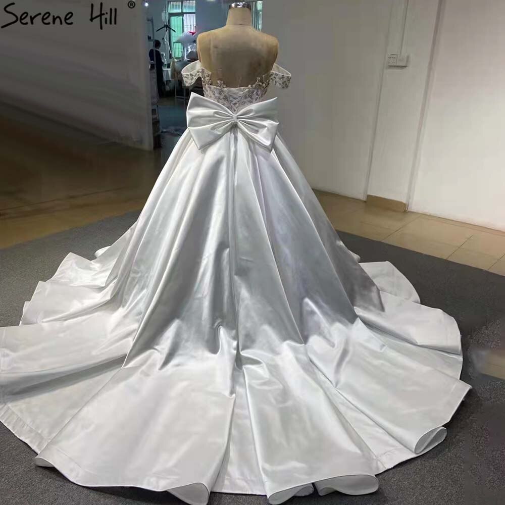 White Satin Lace Up Wedding Dresses 2025 Beaded Bow High-end Bride Gowns HM67412 Custom Made
