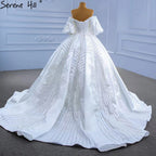 White Satin Luxury Wedding Dresses 2025 Beaded Lantern Sleeve Bride Gowns HM67326 Custom Made