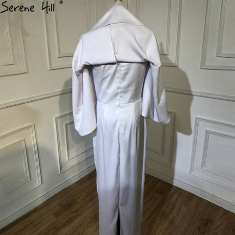 Vestidos de noche de sirena de satén blanco, 2025, mangas murciélago, largo hasta el tobillo, para mujer, fiesta, LA70681 