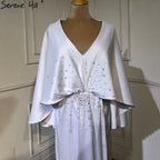 White Satin Mermaid Evening Dresses Gowns 2025 Batwing Sleeves Ankle Length For Women Party LA70681