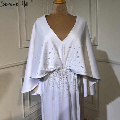 Vestidos de noche de sirena de satén blanco, 2025, mangas murciélago, largo hasta el tobillo, para mujer, fiesta, LA70681 