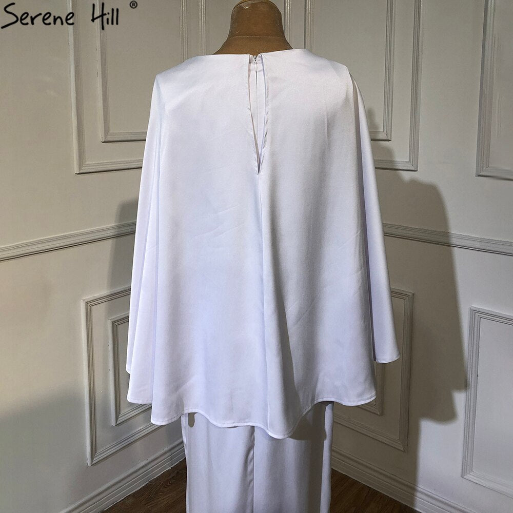 White Satin Mermaid Evening Dresses Gowns 2025 Batwing Sleeves Ankle Length For Women Party LA70681