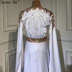 White Satin Mermaid Evening Dresses Gowns 2025 Cape Sleeves Elegant For Women Party LA70682
