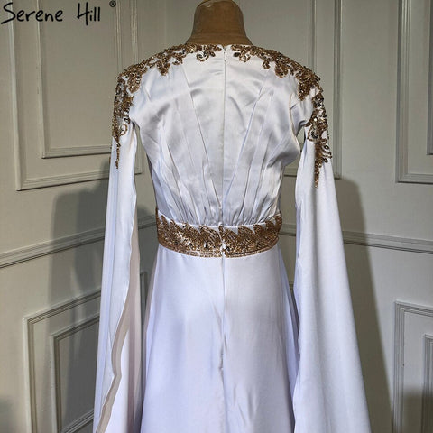 Vestidos de noche de sirena de satén blanco 2025, elegantes, con mangas estilo capa, para mujer, fiesta, LA70682 