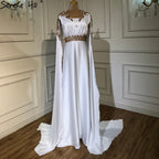 White Satin Mermaid Evening Dresses Gowns 2025 Cape Sleeves Elegant For Women Party LA70682