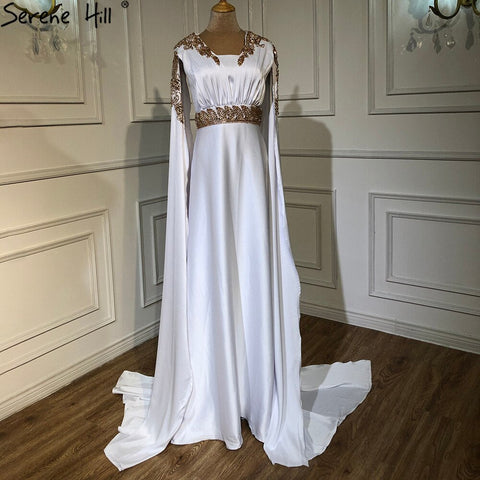 Vestidos de noche de sirena de satén blanco 2025, elegantes, con mangas estilo capa, para mujer, fiesta, LA70682 