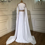 White Satin Mermaid Evening Dresses Gowns 2025 Cape Sleeves Elegant For Women Party LA70682