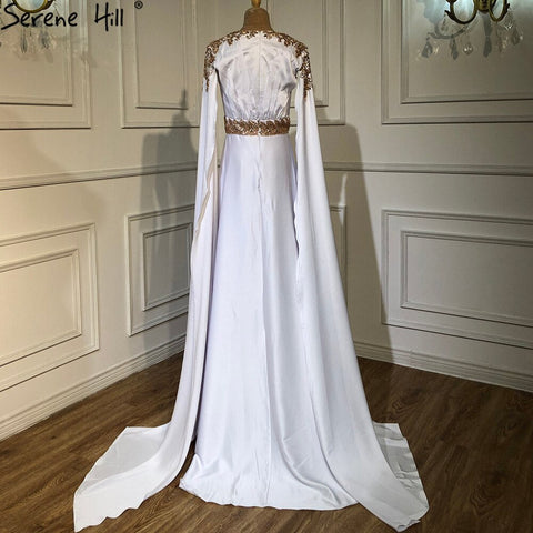 Vestidos de noche de sirena de satén blanco 2025, elegantes, con mangas estilo capa, para mujer, fiesta, LA70682 