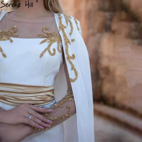 Vestidos de noche de sirena de satén blanco 2025, elegantes, con mangas estilo capa, para mujer, fiesta, LA70682 