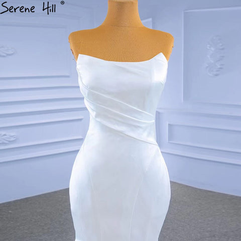 Vestidos de novia de sirena de satén blanco 2025, sencillos, elegantes y sexys, HM67297, hechos a medida 