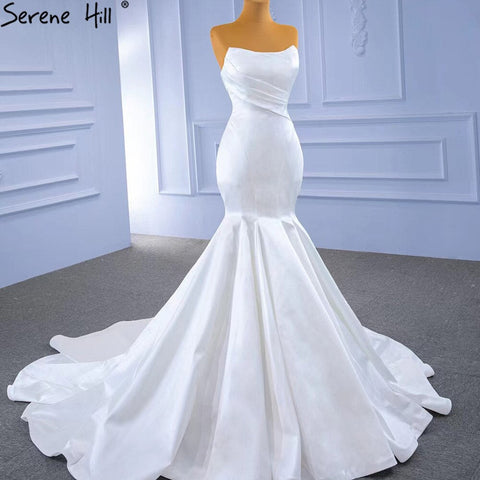 Vestidos de novia de sirena de satén blanco 2025, sencillos, elegantes y sexys, HM67297, hechos a medida 