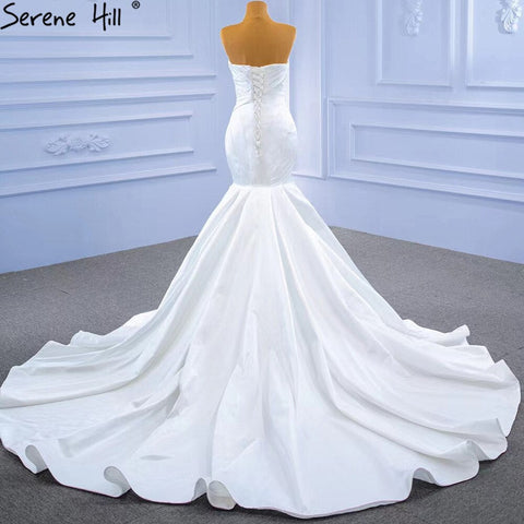 Vestidos de novia de sirena de satén blanco 2025, sencillos, elegantes y sexys, HM67297, hechos a medida 