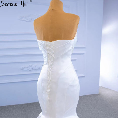 Vestidos de novia de sirena de satén blanco 2025, sencillos, elegantes y sexys, HM67297, hechos a medida 