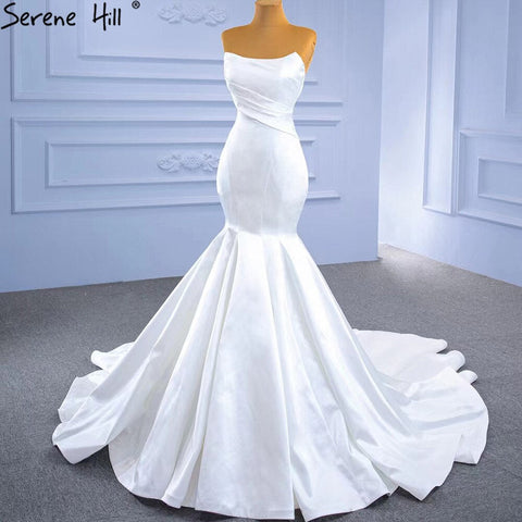 Vestidos de novia de sirena de satén blanco 2025, sencillos, elegantes y sexys, HM67297, hechos a medida 