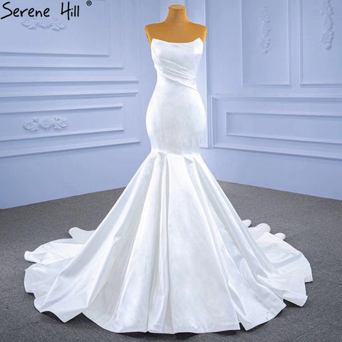 Vestidos de novia de sirena de satén blanco 2025, sencillos, elegantes y sexys, HM67297, hechos a medida 