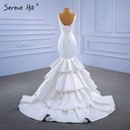 White Satin Mermaid Wedding Dresses 2025 Tiered Elegant Simple Sexy Bride Gowns HM67312 Custom Made