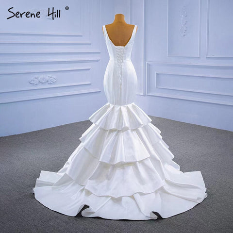 Vestidos de novia de sirena de satén blanco 2025, elegantes, sencillos y sexys, con capas, HM67312, hechos a medida 