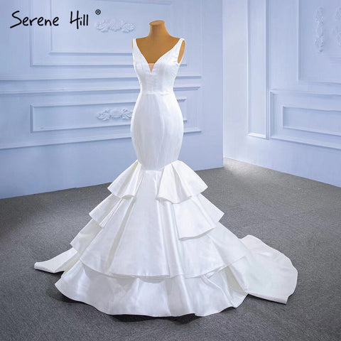 Vestidos de novia de sirena de satén blanco 2025, elegantes, sencillos y sexys, con capas, HM67312, hechos a medida 