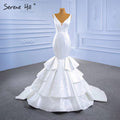 White Satin Mermaid Wedding Dresses 2025 Tiered Elegant Simple Sexy Bride Gowns HM67312 Custom Made