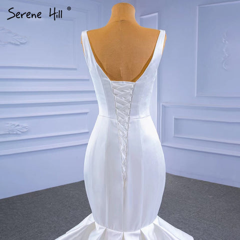 Vestidos de novia de sirena de satén blanco 2025, elegantes, sencillos y sexys, con capas, HM67312, hechos a medida 