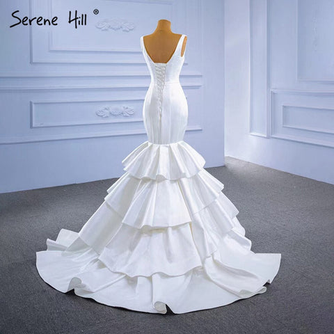 Vestidos de novia de sirena de satén blanco 2025, elegantes, sencillos y sexys, con capas, HM67312, hechos a medida 