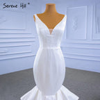White Satin Mermaid Wedding Dresses 2025 Tiered Elegant Simple Sexy Bride Gowns HM67312 Custom Made