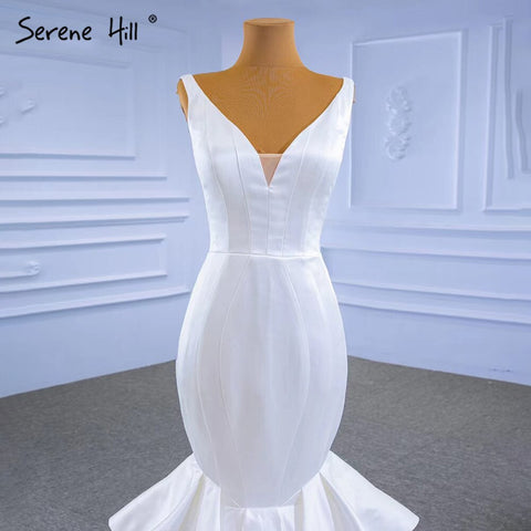 Vestidos de novia de sirena de satén blanco 2025, elegantes, sencillos y sexys, con capas, HM67312, hechos a medida 