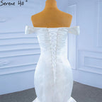 White Satin Mermaid Wedding Dresses Gowns Elegant Pearls Beaded Sexy Bridal Dress 2025 HM67285