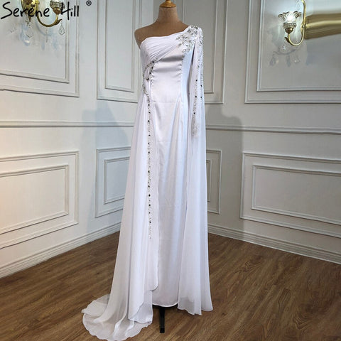 Vestidos de noche de satén blanco con un solo hombro, corte sirena, elegantes y sexys, para mujer, para fiesta, LA70711 