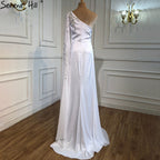 White Satin One Shoulder Evening Dresses Gowns 2025 Mermaid Elegant Sexy For Women Party LA70711