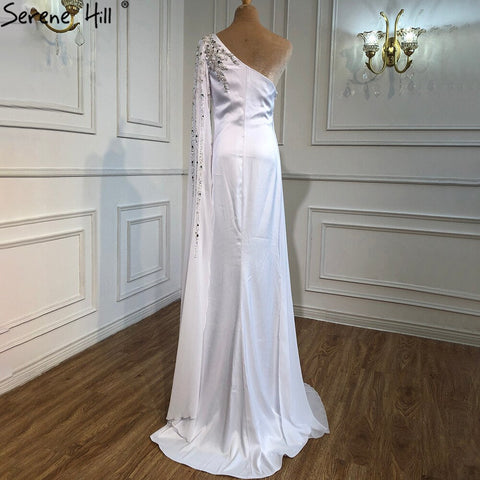 Vestidos de noche de satén blanco con un solo hombro, corte sirena, elegantes y sexys, para mujer, para fiesta, LA70711 