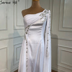 White Satin One Shoulder Evening Dresses Gowns 2025 Mermaid Elegant Sexy For Women Party LA70711