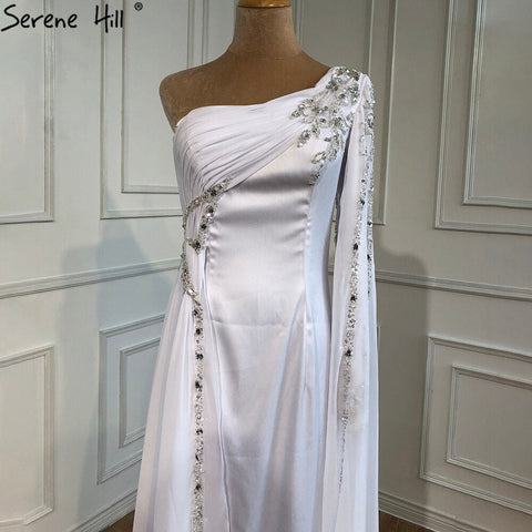 Vestidos de noche de satén blanco con un solo hombro, corte sirena, elegantes y sexys, para mujer, para fiesta, LA70711 
