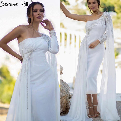 Vestidos de noche de satén blanco con un solo hombro, corte sirena, elegantes y sexys, para mujer, para fiesta, LA70711 