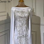 White Satin Overskirt Evening Dresses Gowns 2025 Elegant Mermaid Beaded For Women Party LA70680