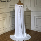 White Satin Overskirt Evening Dresses Gowns 2025 Elegant Mermaid Beaded For Women Party LA70680