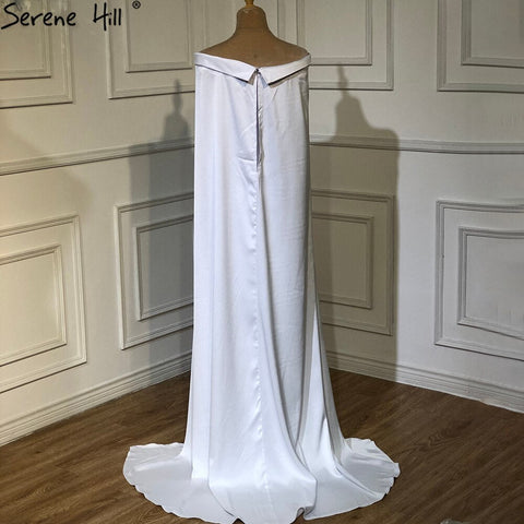 Vestido de noche elegante de sirena con cuentas y sobrefalda de satén blanco 2025 para mujer, fiesta LA70680 
