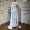 White Satin Overskirt Evening Dresses Gowns 2025 Elegant Mermaid Beaded For Women Party LA70680