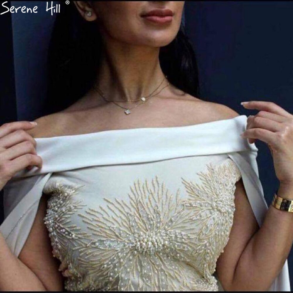White Satin Overskirt Evening Dresses Gowns 2025 Elegant Mermaid Beaded For Women Party LA70680